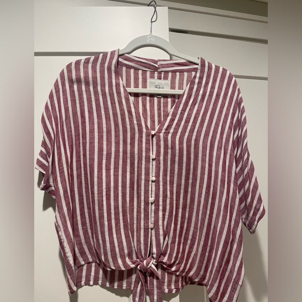 Rails size small button down T-shirt. Red and white. Breezy. Paid 100